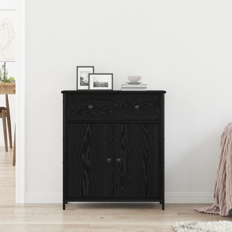 Sideboard Black Oak 70X30X80 Cm Engineered Wood And Steel