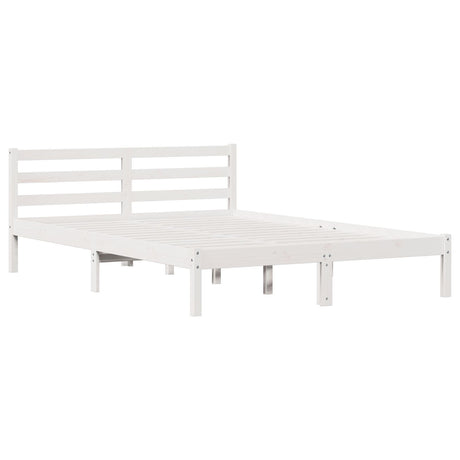 Bed Frame With Headboard White 140X210 Cm Solid Wood Pine