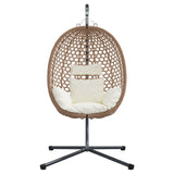 Hanging Egg Chair Basket With Stand Coffee Poly Rattan