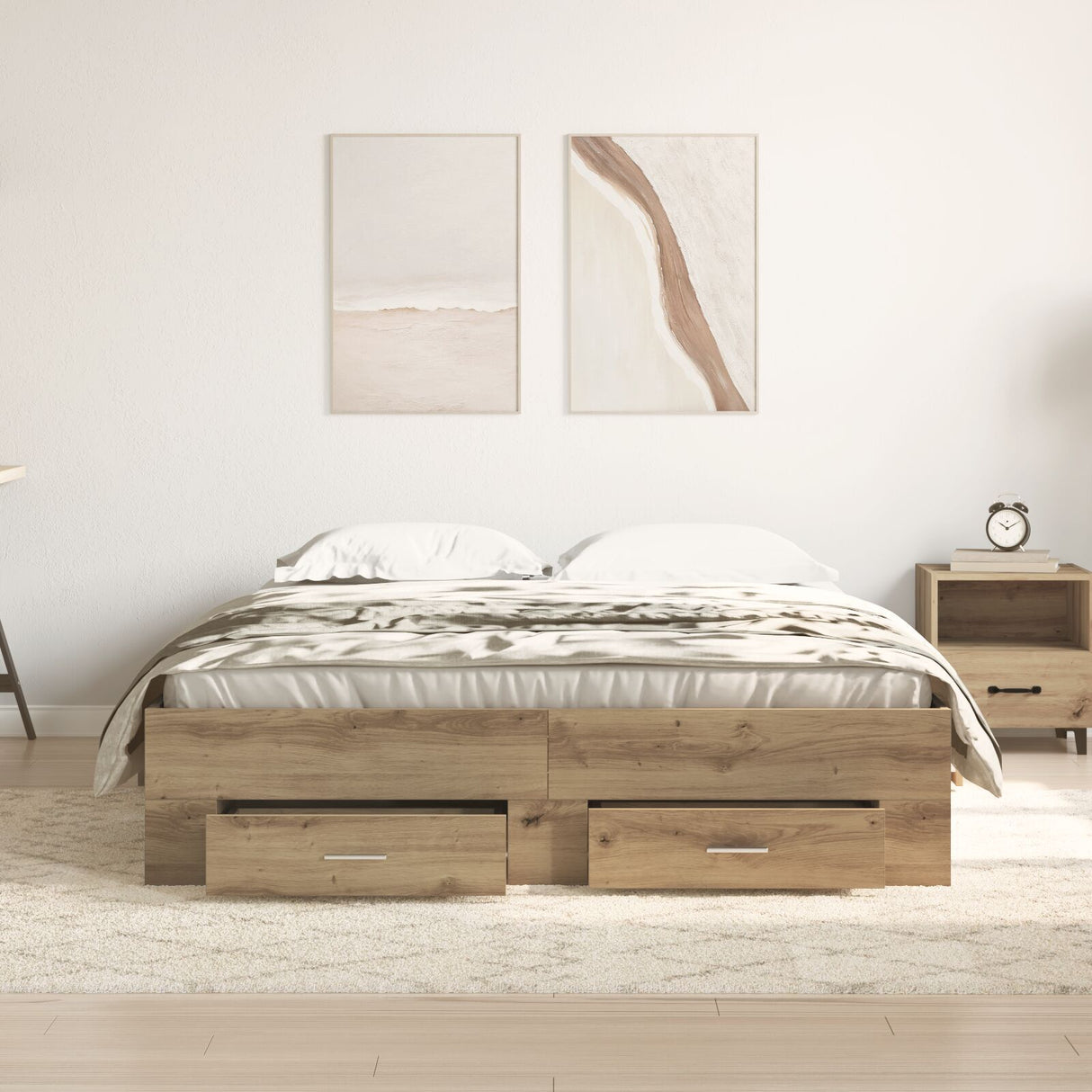 Bed Frame With Drawers Artisan Oak 135X190 Cm Engineered Wood