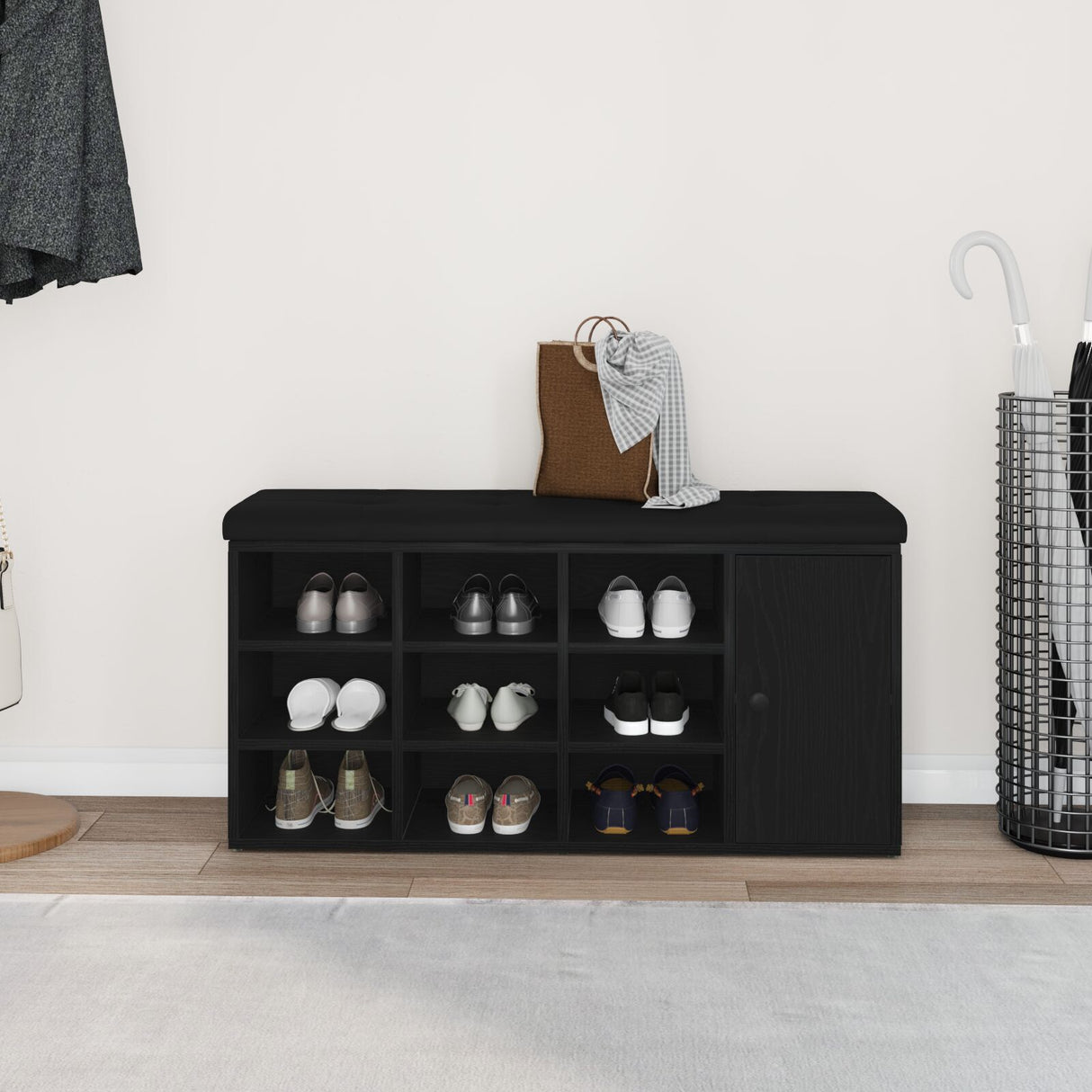 Storage Bench Black Oak 100X30X48 Cm Engineered Wood