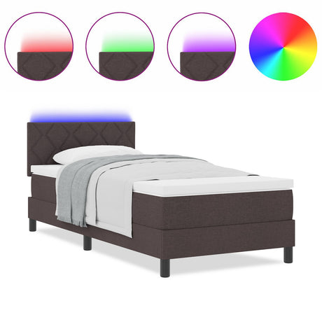 Box Spring Bed With Mattress & Led Dark Brown 90X200 Cm Fabric