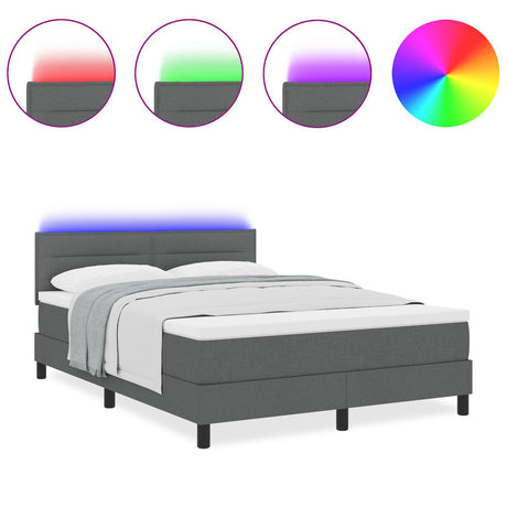 Box Spring Bed With Mattress & Led Dark Grey 140X190 Cm Fabric
