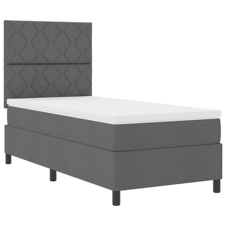 Box Spring Bed With Mattress & Led Dark Grey 100X200 Cm Fabric