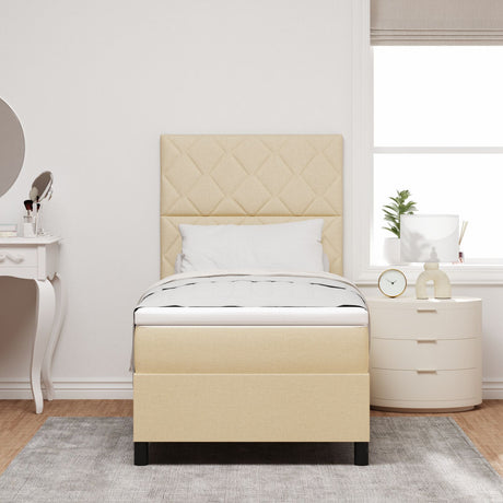 Box Spring Bed With Mattress & Led Cream 100X200 Cm Fabric