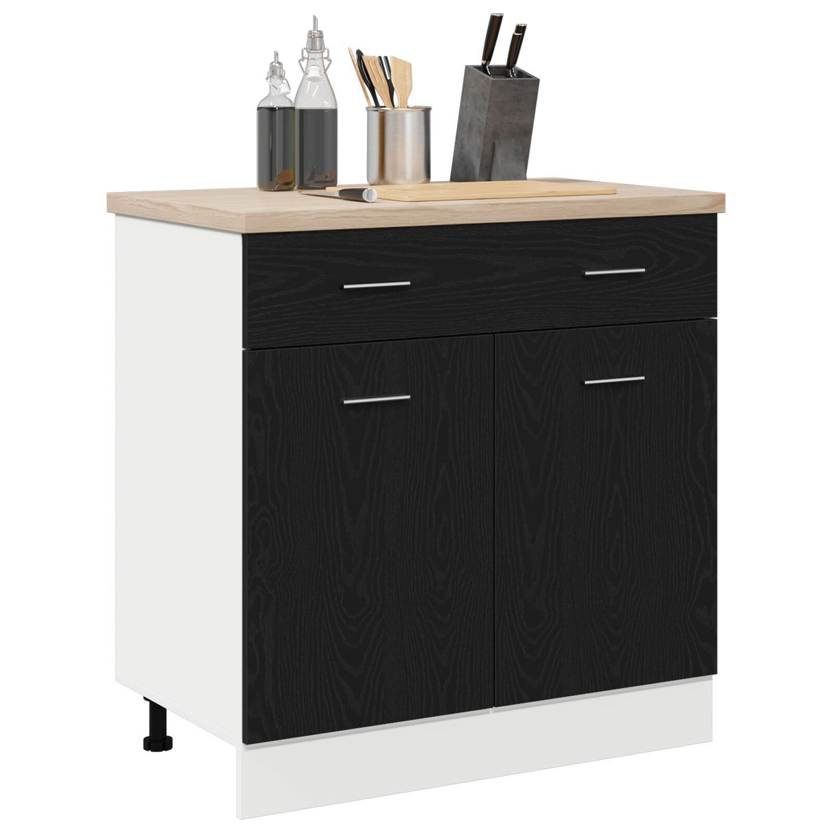 Cabinet With Drawer In Black Oak, 80X46X81.5 Cm, Made Of Engineered Wood