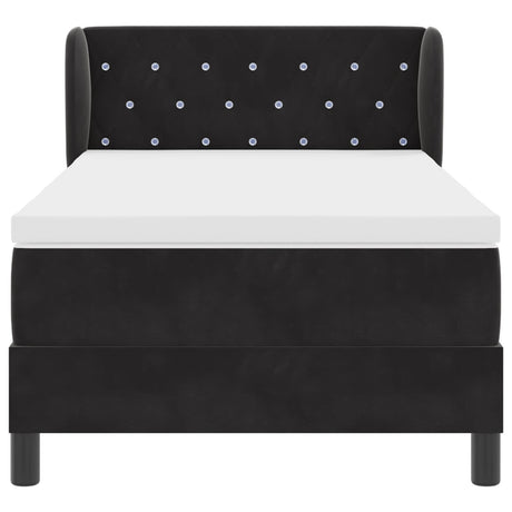Box Spring Bed With Mattress In Black Velvet, 90X190 Cm