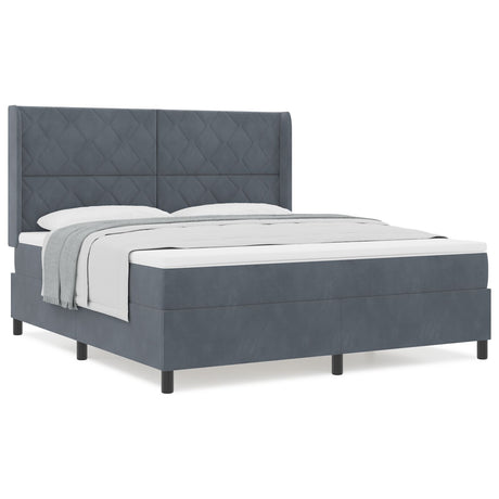 Box Spring Bed With Mattress Dark Grey 180X200 Cm Velvet