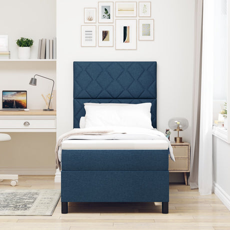 Box Spring Bed With Mattress & Led Blue 100X200 Cm Fabric