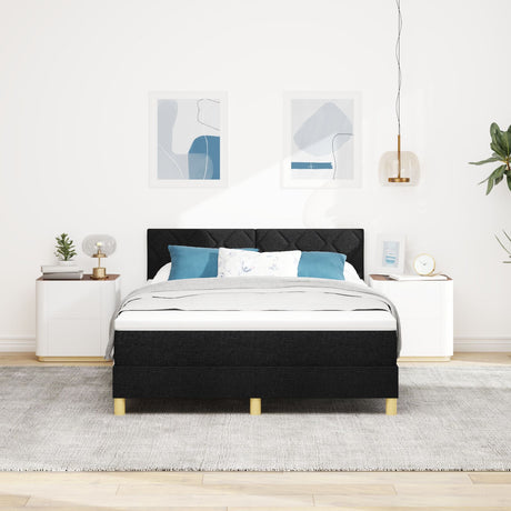 Box Spring Bed With Mattress & Led Black 140X200 Cm Fabric
