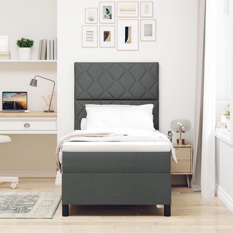 Box Spring Bed With Mattress & Led Dark Grey 100X200 Cm Fabric