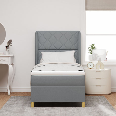 Box Spring Bed With Mattress - Light Grey - 90X200 Cm Fabric
