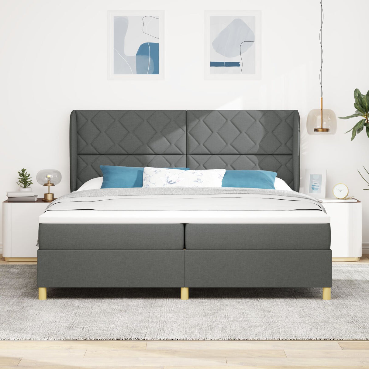 Box Spring Bed With Mattress Dark Grey 200X200 Cm Fabric