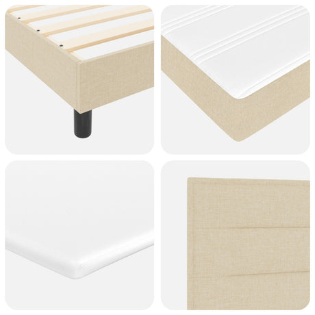 Box Spring Bed With Mattress Cream 140X190 Cm Fabric,  Headboard Lines Design Cream 140 Cm Fabric