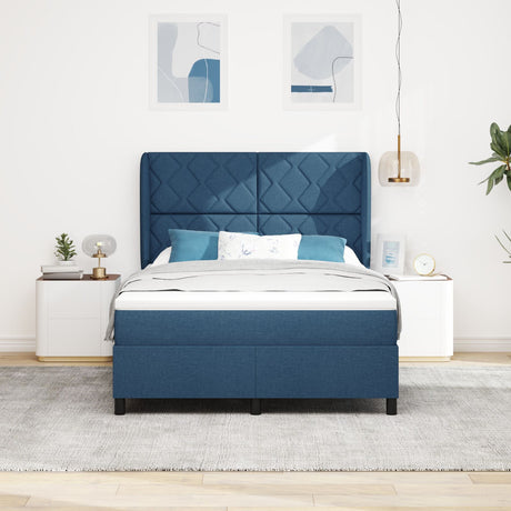 Box Spring Bed With Mattress - Blue, 140X190 Cm, Fabric