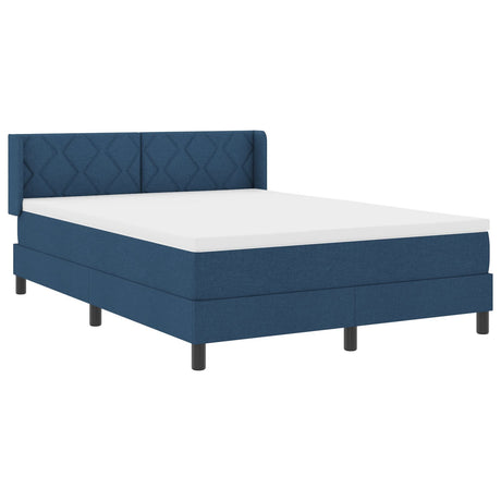 Box Spring Bed With Mattress Blue 160X200 Cm Fabric,  Headboard Diamond Blocks Design Blue 160 Cm Fabric