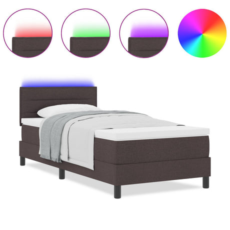 Box Spring Bed With Mattress & Led Dark Brown 80X200 Cm Fabric