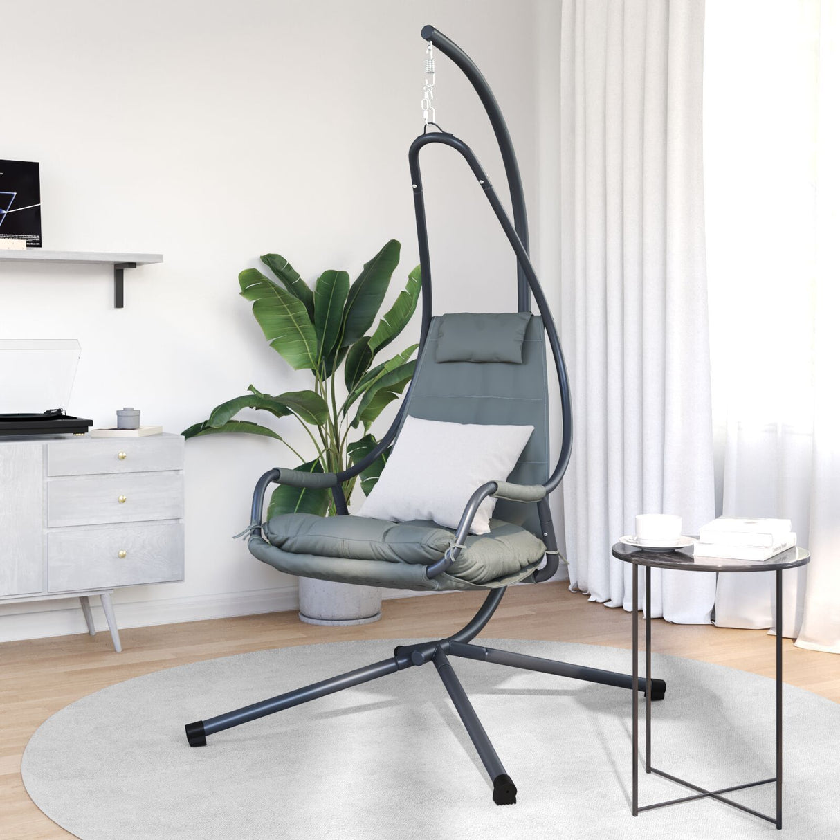 Hanging Chair With Stand And Cushion Steel