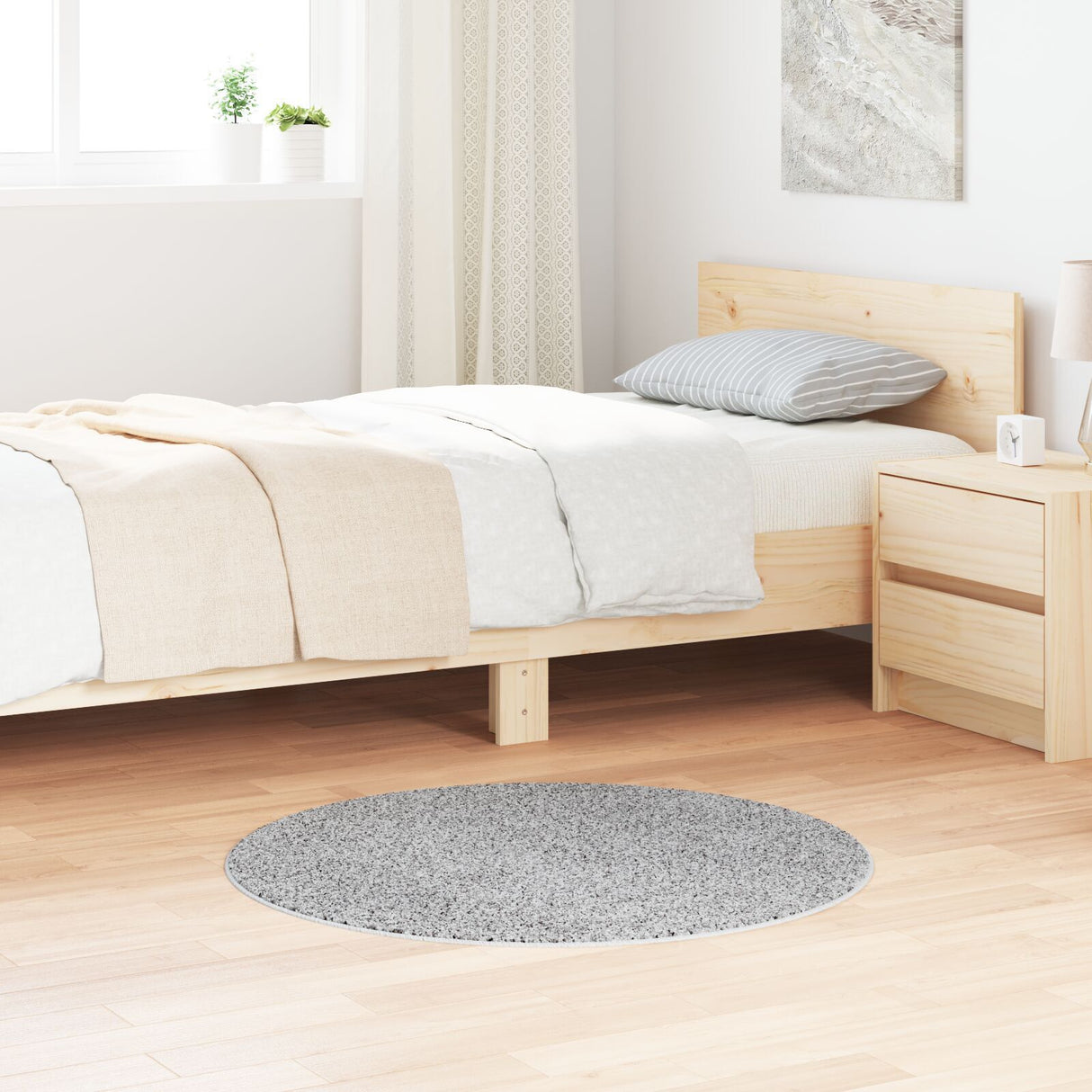 Shaggy Rug With Latex Backing Grey Ø90 Cm