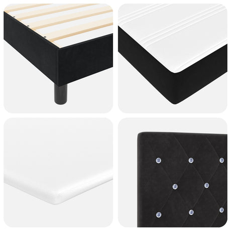 Box Spring Bed With Mattress In Black Velvet, 90X190 Cm