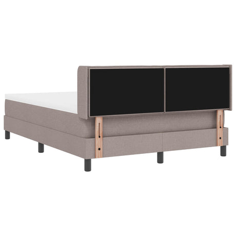 Box Spring Bed With Mattress Taupe 140X190 Cm Fabric,  Headboard Lines Design Taupe 140 Cm Fabric