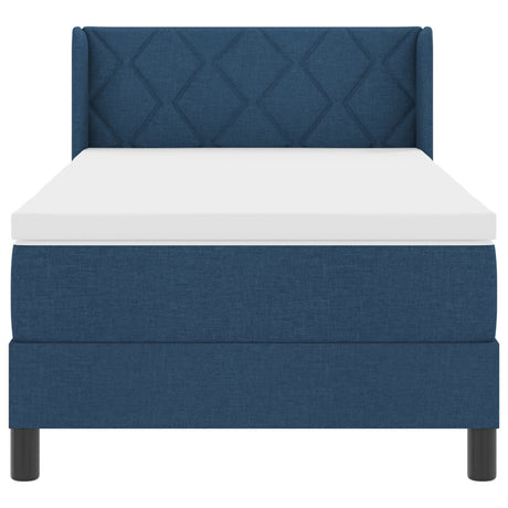 Box Spring Bed With Mattress Blue 90X200 Cm Fabric,  Headboard Diamond Blocks Design Blue 90 Cm Fabric
