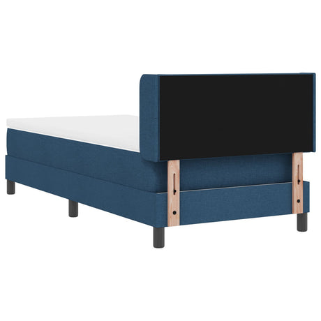 Box Spring Bed With Mattress Blue 90X200 Cm Fabric,  Headboard Diamond Blocks Design Blue 90 Cm Fabric