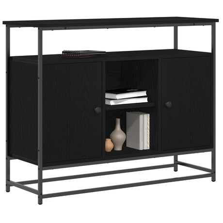 Sideboard Black Oak 100X35X80 Cm Engineered Wood And Steel