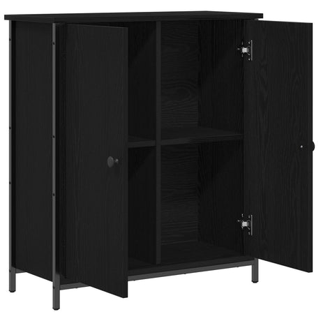 Sideboard Black Oak 70X30X80 Cm Engineered Wood And Steel