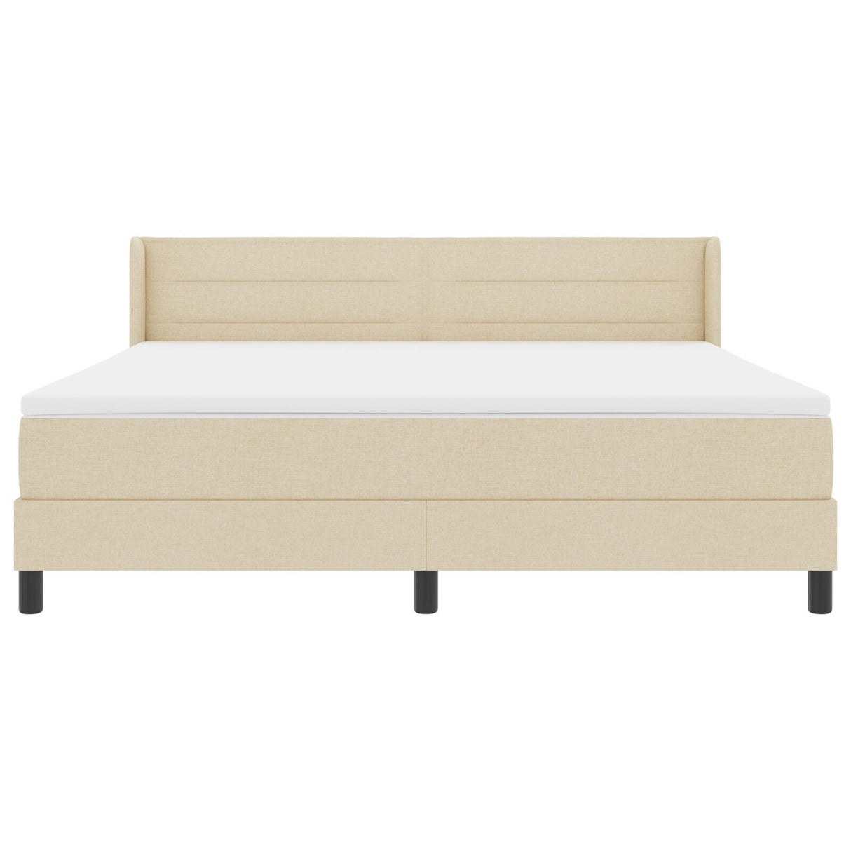 Box Spring Bed With Mattress Cream 180X200 Cm Fabric,  Headboard Lines Design Cream 180 Cm Fabric