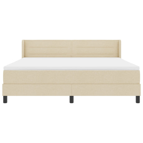 Box Spring Bed With Mattress Cream 180X200 Cm Fabric,  Headboard Lines Design Cream 180 Cm Fabric