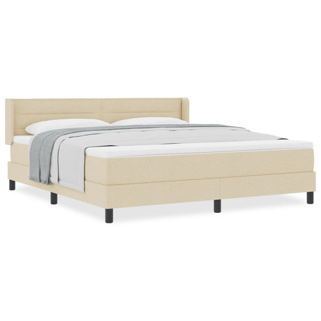 Box Spring Bed With Mattress Cream 180X200 Cm Fabric,  Headboard Lines Design Cream 180 Cm Fabric