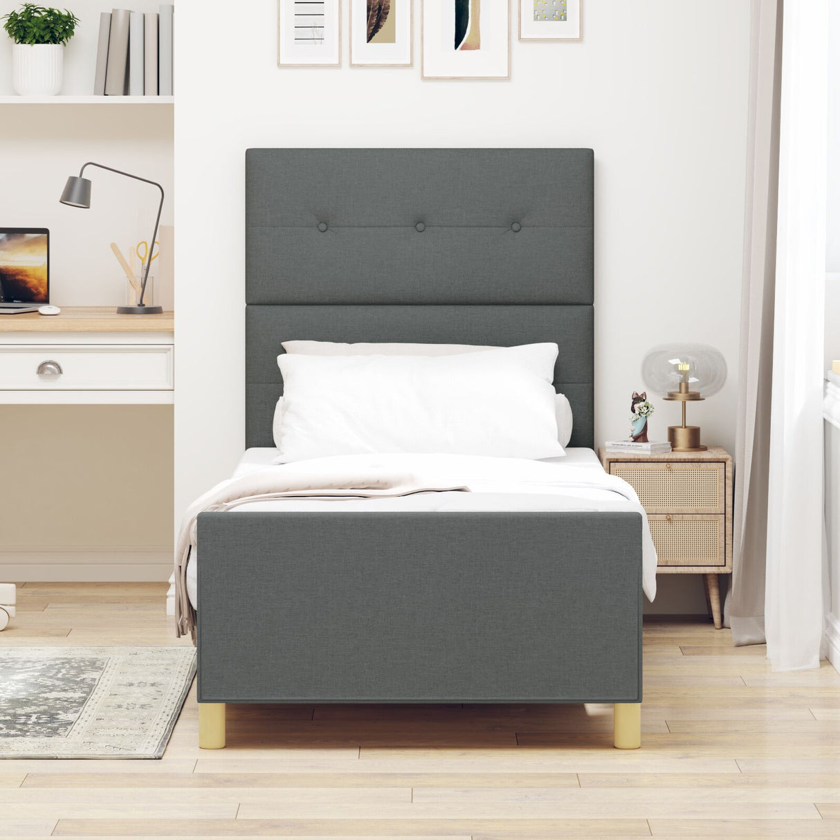 Bed Frame Dark Grey 100X200 Cm Fabric
