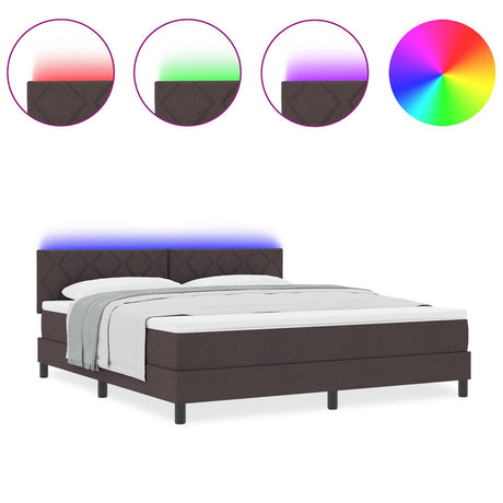 Box Spring Bed With Mattress & Led Dark Brown 180X200 Cm Fabric