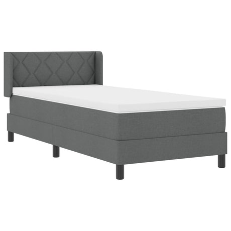 Box Spring Bed With Mattress Dark Grey 90X190 Cm Fabric,  Headboard Diamond Blocks Design Dark Grey 90 Cm Fabric