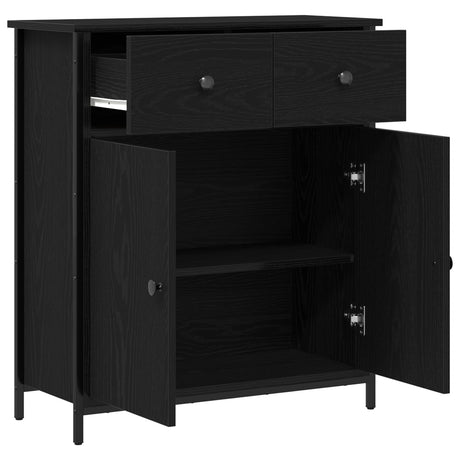 Sideboard Black Oak 70X30X80 Cm Engineered Wood And Steel