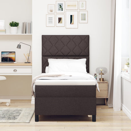 Box Spring Bed With Mattress & Led Dark Brown 90X190 Cm Fabric