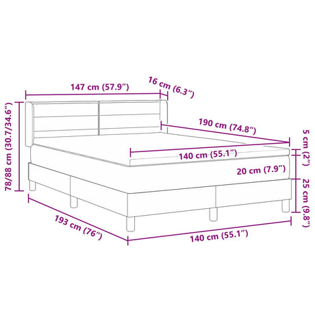 Box Spring Bed With Mattress Cream 140X190 Cm Fabric,  Headboard Lines Design Cream 140 Cm Fabric
