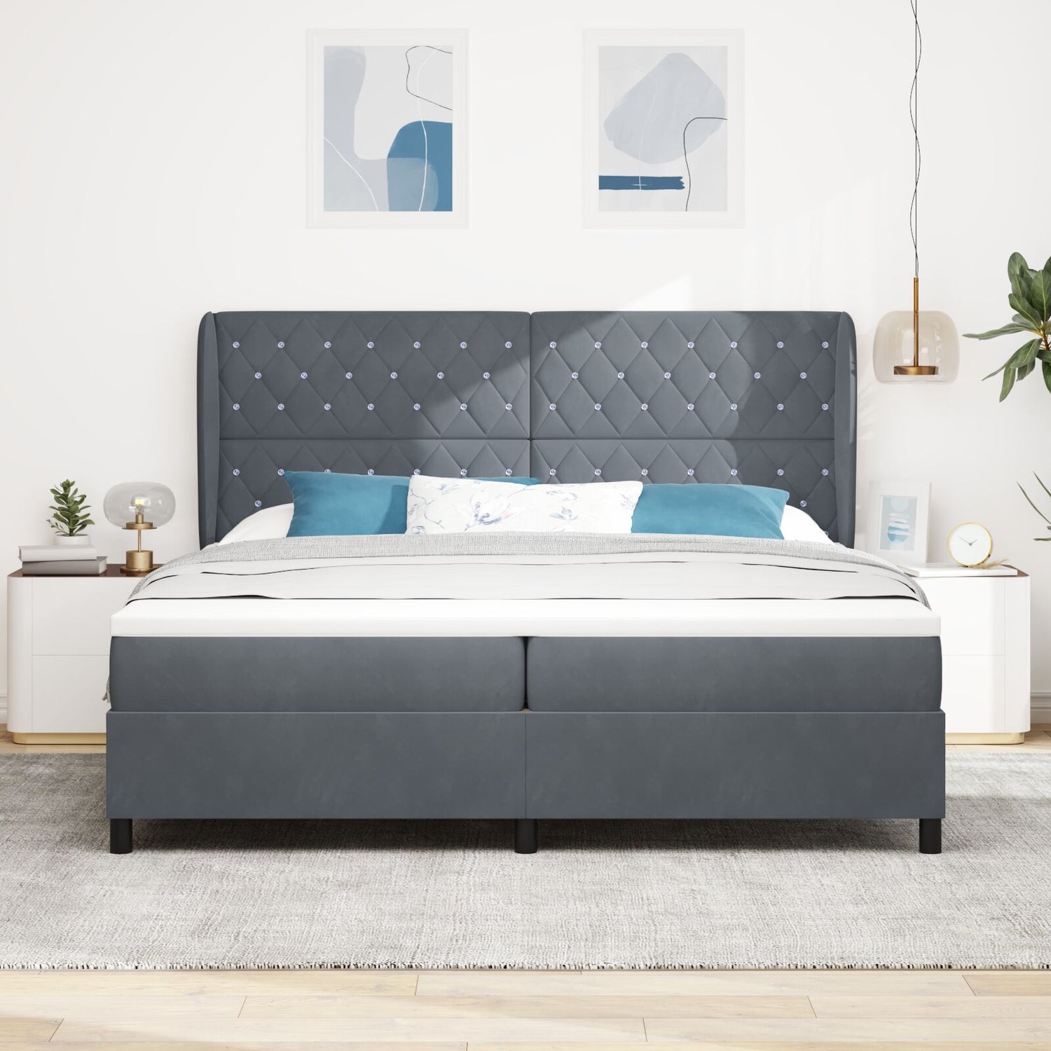 Box Spring Bed With Mattress Dark Grey 200X200 Cm Velvet