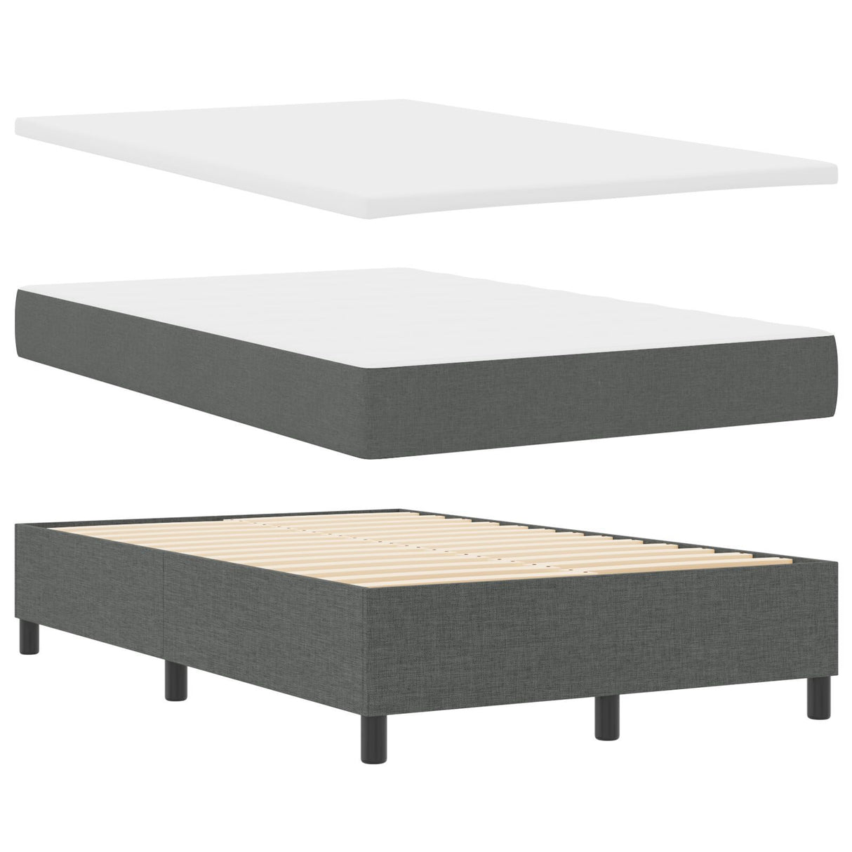 Box Spring Bed With Mattress & Led Dark Grey 120X190 Cm Fabric