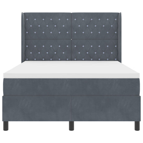 Box Spring Bed With Mattress & Led Dark Grey 140X190 Cm Velvet