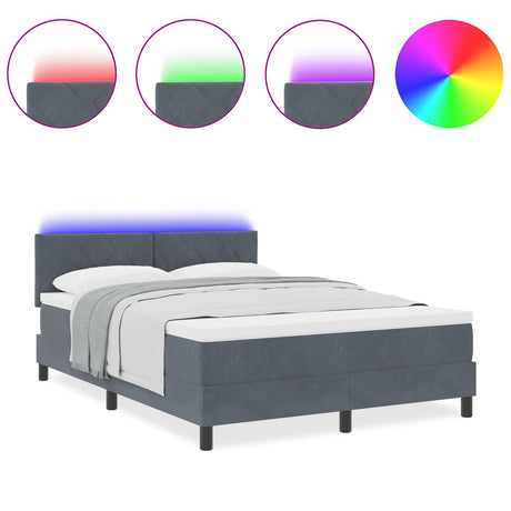 Box Spring Bed With Mattress & Led Dark Grey 160X200 Cm Velvet