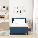Box Spring Bed With Mattress Blue 90X190 Cm Fabric,  Headboard Button Tufted Blue 90 Cm Fabric