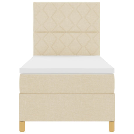 Box Spring Bed With Mattress & Led Cream 100X200 Cm Fabric