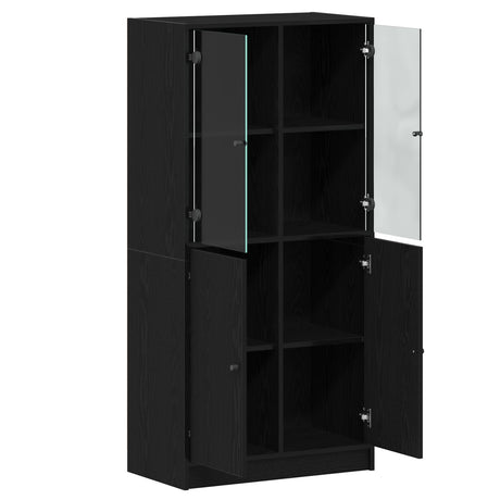 Highboard With Doors Black Oak 68X37X142 Cm Engineered Wood