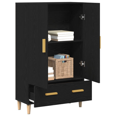 Highboard In Black Oak, 70X31X115 Cm, Made From Engineered Wood