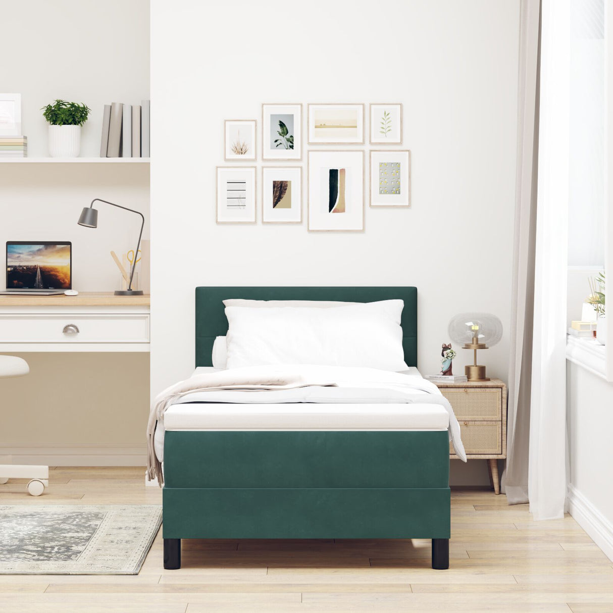 Box Spring Bed With Mattress Dark Green 80X200 Cm Velvet