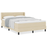 Box Spring Bed With Mattress Cream 140X190 Cm Fabric,  Headboard Lines Design Cream 140 Cm Fabric