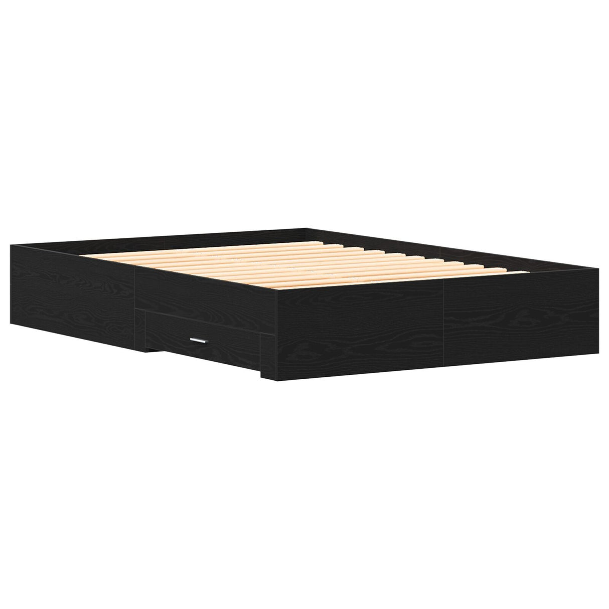 Bed Frame With Drawers Black Oak Engineered Wood 140 X 190 Cm