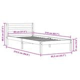 Bed Frame With Headboard White 80X210 Cm Solid Wood Pine